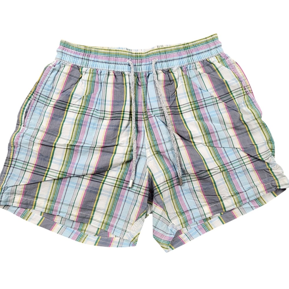 Vilebrequin Mens Large Plaid Swim Trunks Blue Green Pink Moorea Shorts Read*